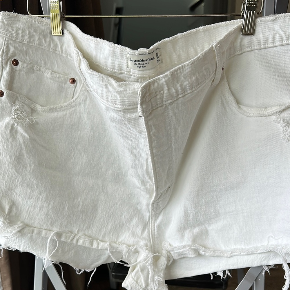 Abercrombie & Fitch White Distressed Denim Shorts